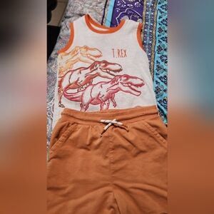 T-Rex Graphic Tee and Orange Shorts Set